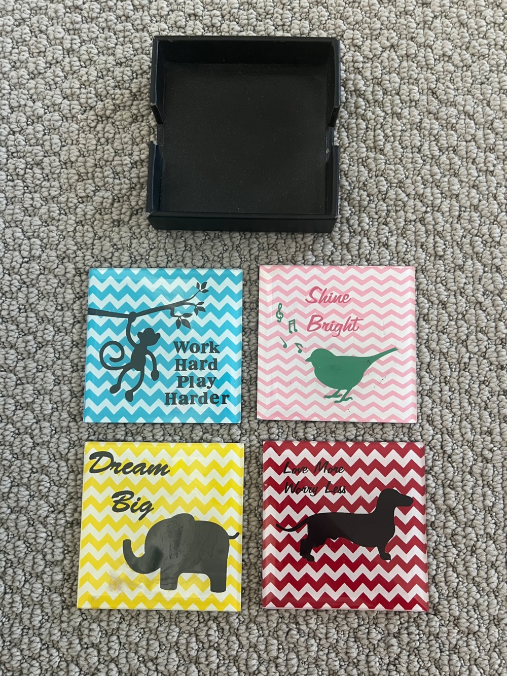 Set of 4 Colorful Glass Chevron Coaster Tiles - felt bottom for drinks dog dream